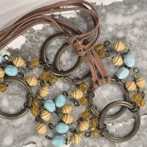 Boho Beaded Chain Belt Leather Fringe Turquoise Wood Beads Antique Gold Western main image 8